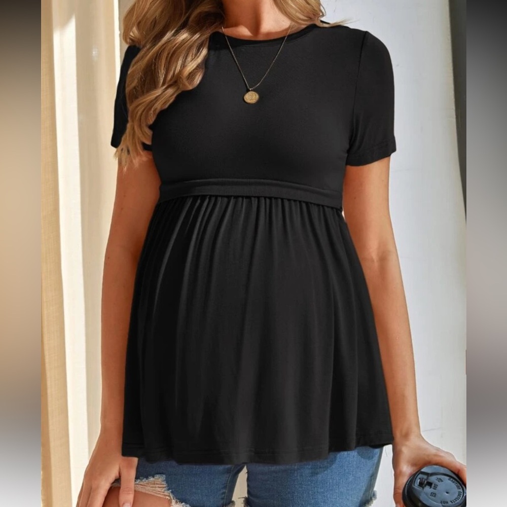 SHEIN Black Short Sleeve Maternity Top - Picture 1 of 3